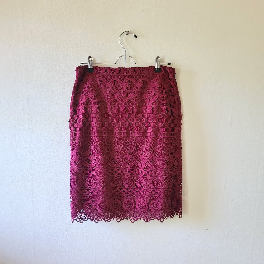 Red Lace Pencil Skirt Size 4